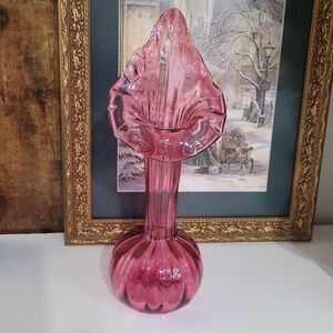 Vintage Jack In Pulpit Cranberry Rossi Art Glass Vase